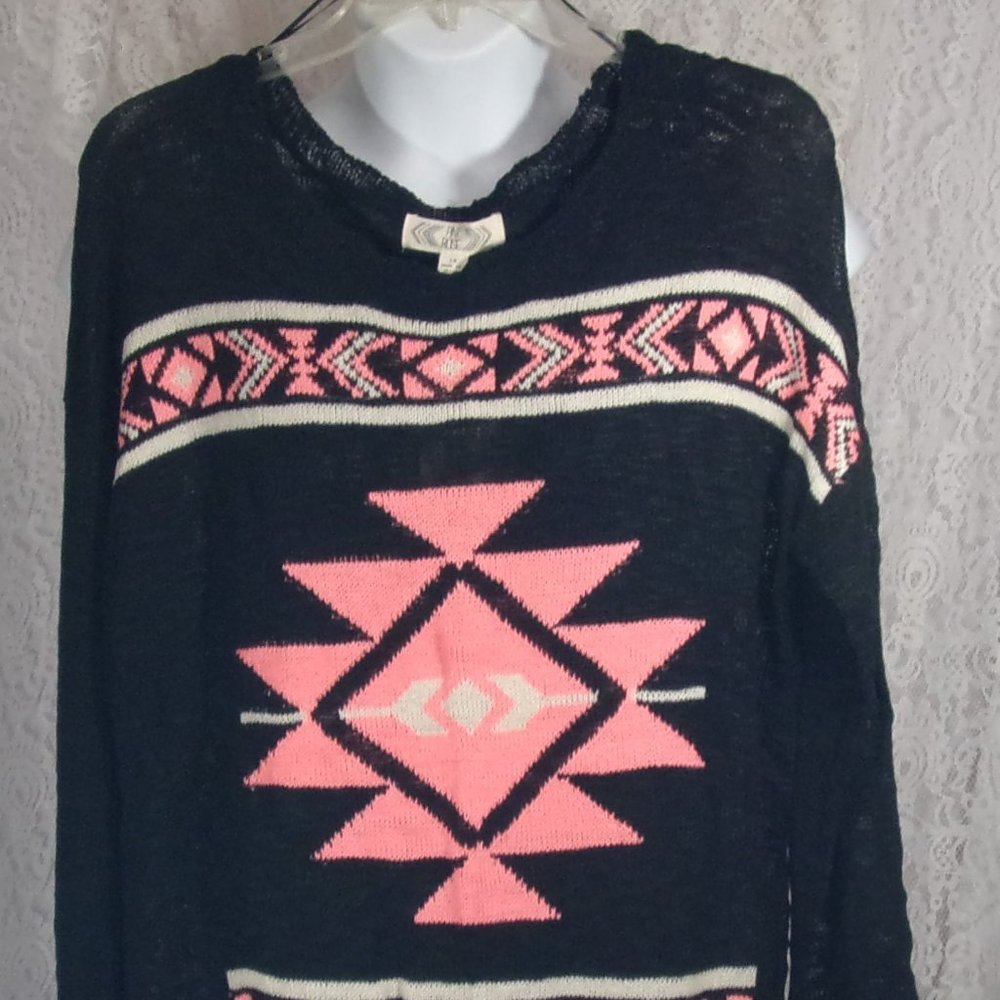 Pink Rose Sweater Black Neon Coral NWOT